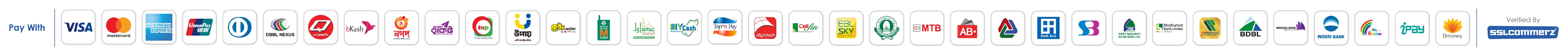Visa, Mastercard, bKash, Nagad, Rocket and other payment methods accepted via SSLCommerz